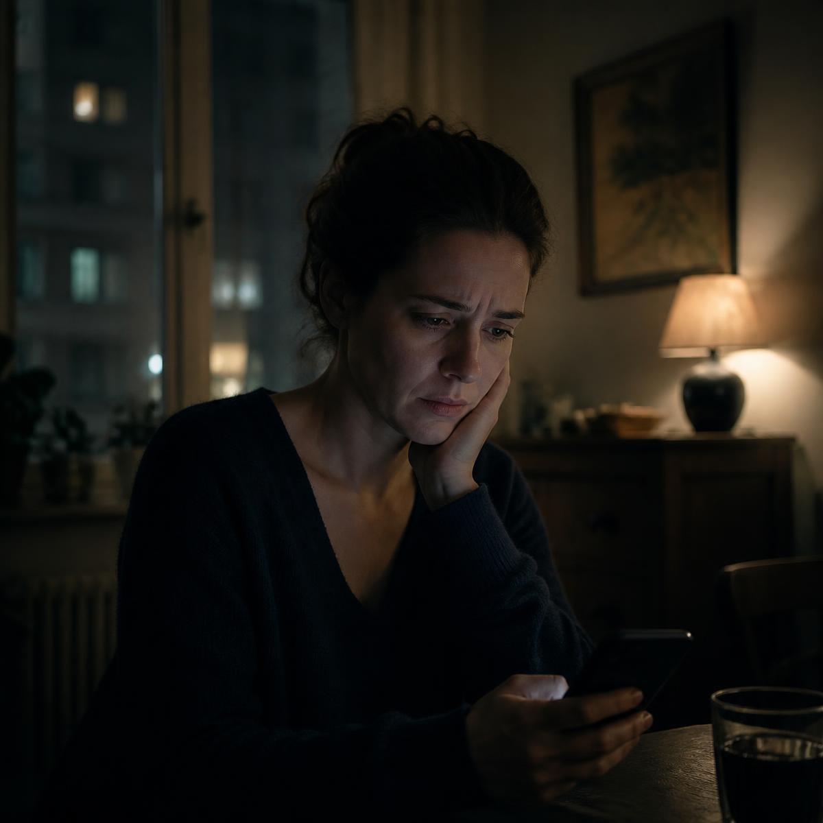 Persona mirando el móvil con preocupación por su relación